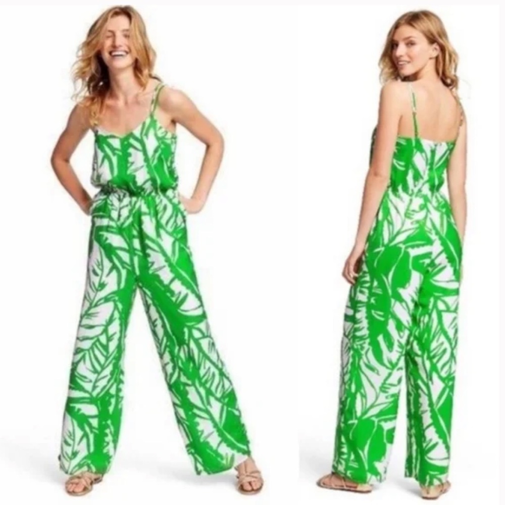 LILLY PULITZER for Target, Green White Botanical Jumpsuit-Romper Back Zip, Sz M